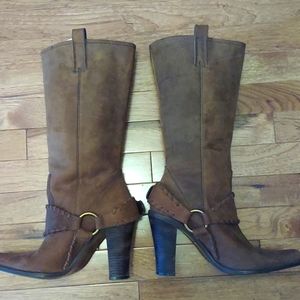 Steve Madden Brown High Heel Moto Cowboy Boots, size 8.
